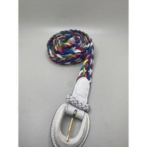Vintage CHIC Braided Leather Belt Size L White Multicolor